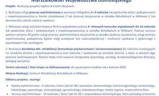 Zdjęcie do Opieka wytchnieniowa realizowana przez Fundację RehaMaluch
