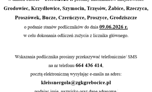 Zdjęcie do ZGK: Podaj stan podlicznik&oacute;w do 10 czerwca