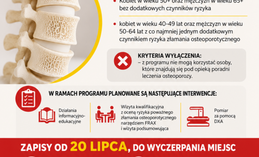 Zdjęcie do UWAGA! W poniedziałek  20 lipca ruszają zapisy do programu profilaktyki osteoporozy!