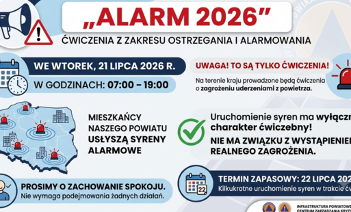 Zdjęcie do Ćwiczenia z zakresu ostrzegania i alarmowania ludności &bdquo;Alarm 2026&rdquo;