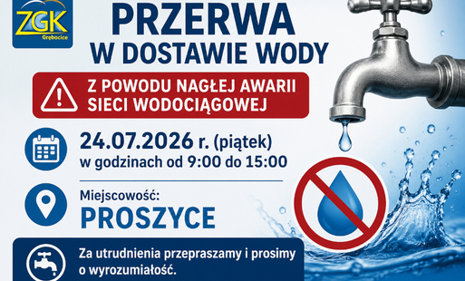 Zdjęcie do ZGK informuje: Awaria sieci wodociągowej w Proszycach