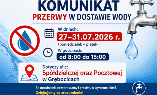 Zdjęcie do Komunikat ZGK: Przerwa w dostawie wody na ul. Sp&oacute;łdzielcza i Pocztowa