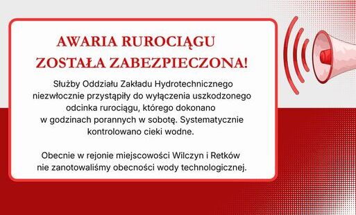 Zdjęcie do Komunikat KGHM po awarii rurociagu wody techologicznej 