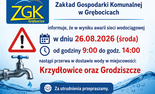 Zdjęcie do ZGK informuje o awarii i przerwie w dostawie wody