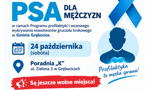 Zdjęcie do &nbsp;Panowie, przypominamy! 24 października bezpłatne badania PSA w Grębocicach!